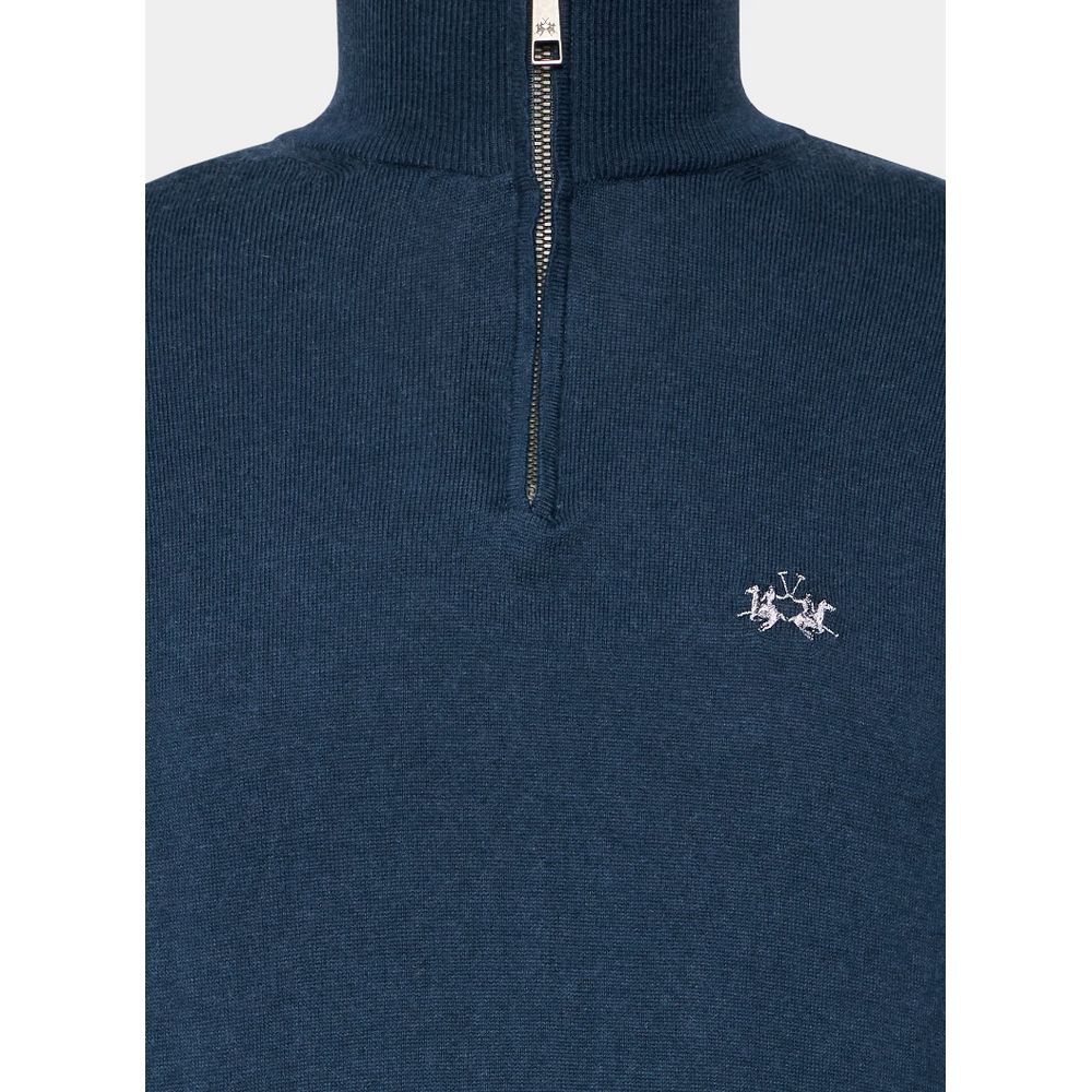 La Martina Blue Wool Men Sweater with Half Zip Closure $242.00 La Martina Luzworld