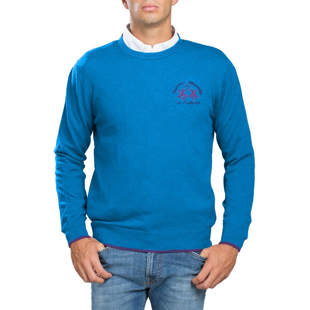 La Martina Blue Cotton Men Sweater $232.00 La Martina Luzworld