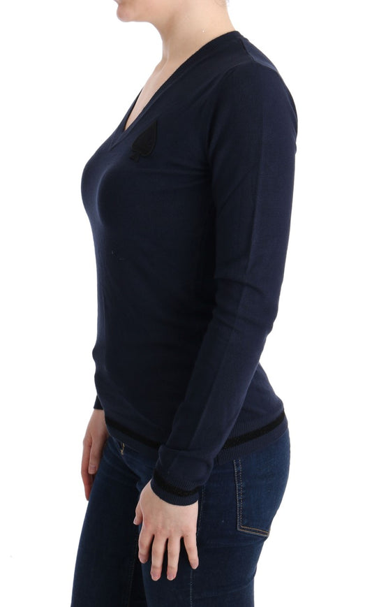 Costume National Blue V-neck Viscose Sweater $537.00 Costume National Luzworld