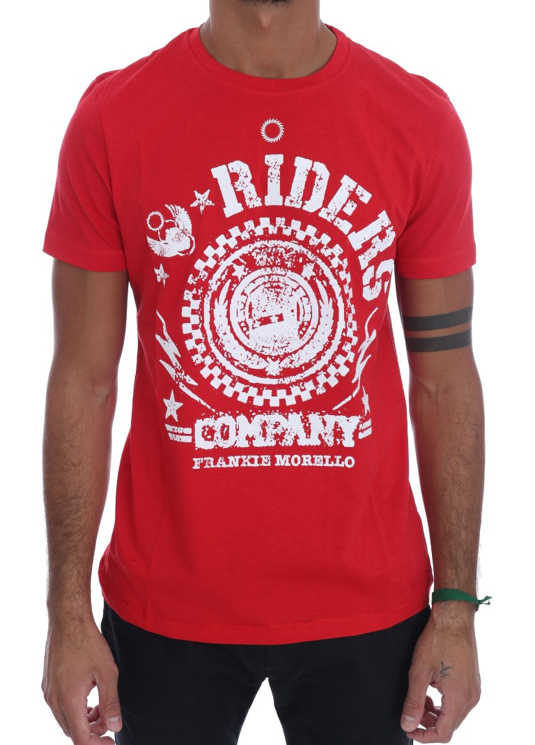 Frankie Morello Red Cotton RIDERS Crewneck T-Shirt $182.00 Frankie Morello Luzworld