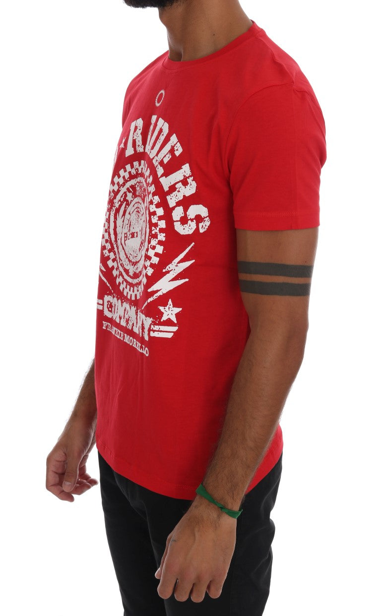 Frankie Morello Red Cotton RIDERS Crewneck T-Shirt $182.00 Frankie Morello Luzworld