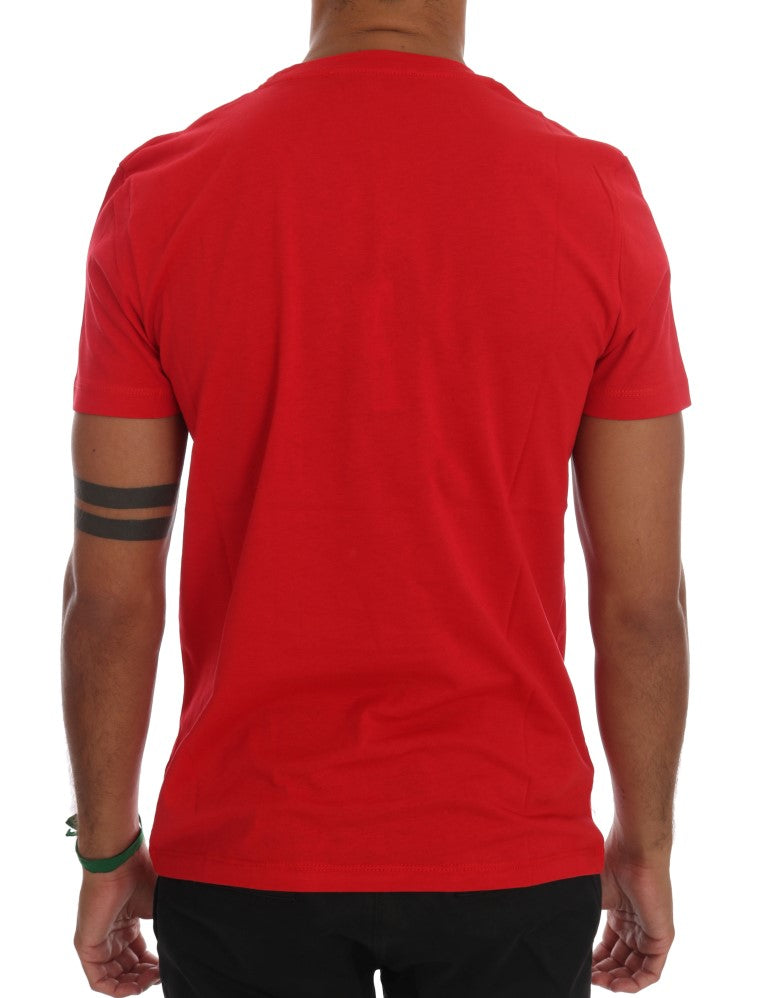 Frankie Morello Red Cotton RIDERS Crewneck T-Shirt $182.00 Frankie Morello Luzworld