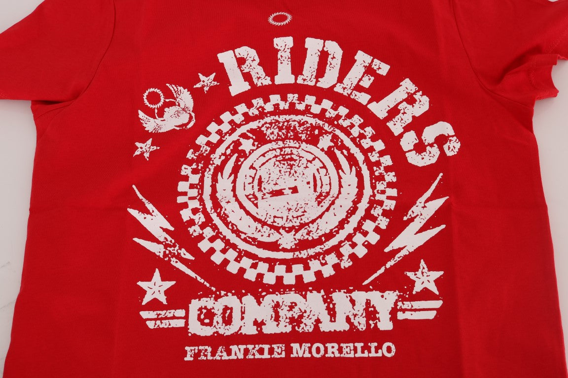 Frankie Morello Red Cotton RIDERS Crewneck T-Shirt $182.00 Frankie Morello Luzworld