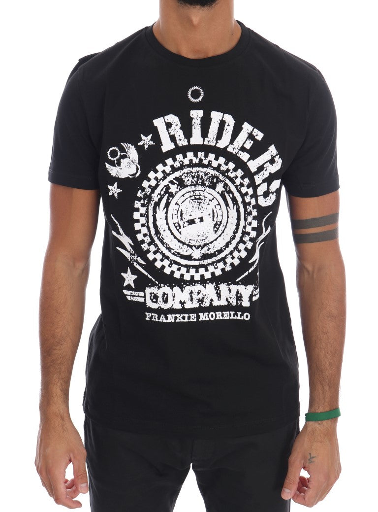 Frankie Morello Black Cotton RIDERS Crewneck T-Shirt $182.00 Frankie Morello Luzworld