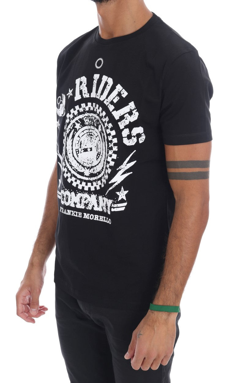 Frankie Morello Black Cotton RIDERS Crewneck T-Shirt $182.00 Frankie Morello Luzworld