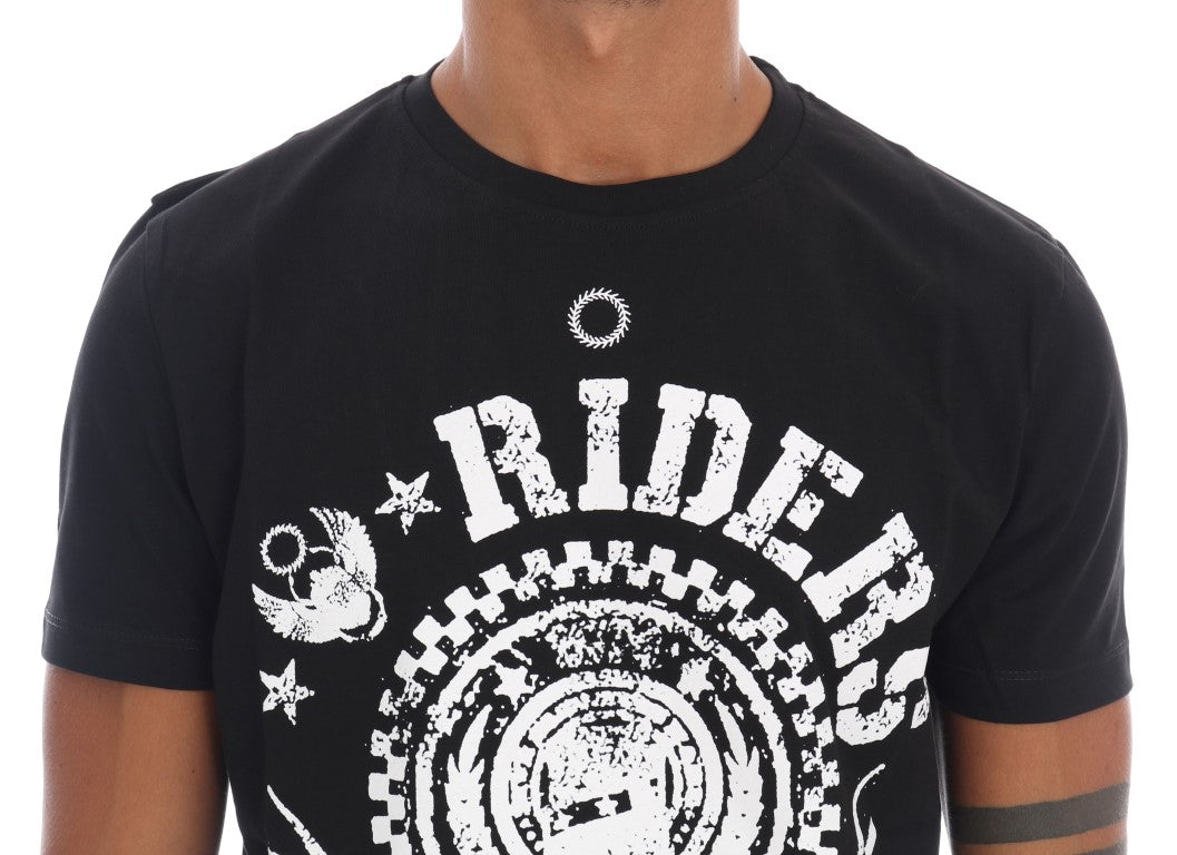 Frankie Morello Black Cotton RIDERS Crewneck T-Shirt $182.00 Frankie Morello Luzworld