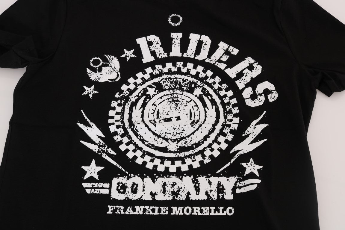 Frankie Morello Black Cotton RIDERS Crewneck T-Shirt $182.00 Frankie Morello Luzworld