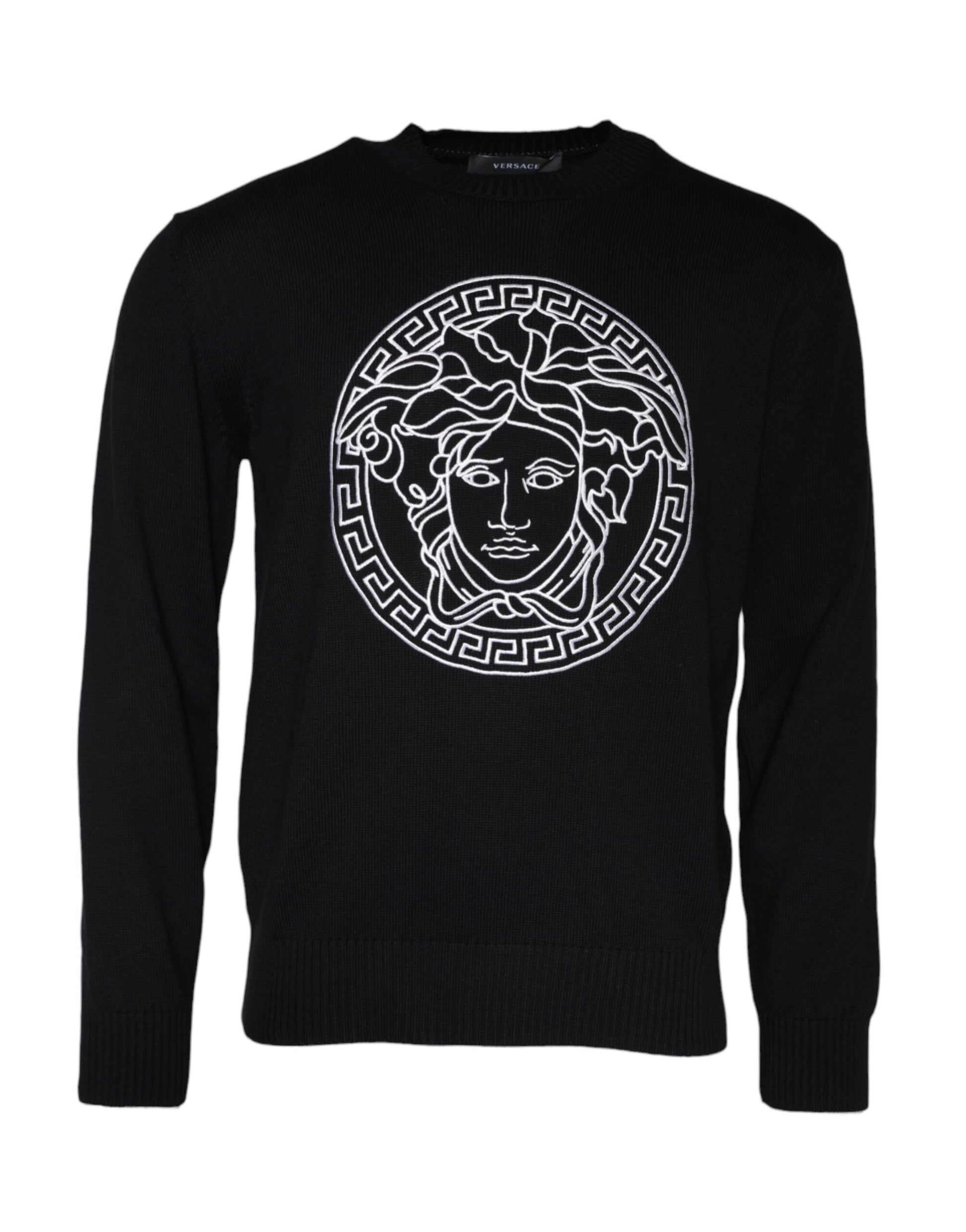 Versace Black Medusa Embroidery Crew Neck Pullover Sweater $1874.00 Versace Luzworld