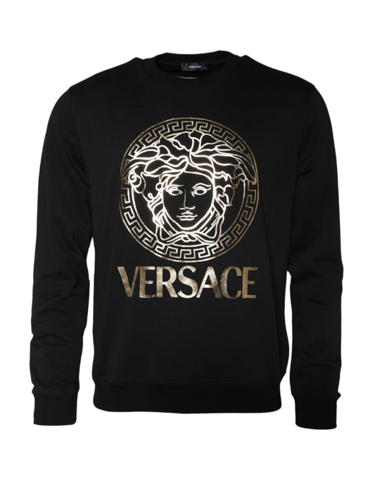 Versace Black Medusa Fleece Cotton Crew Neck Sweatshirt Sweater $1191.00 Versace Luzworld