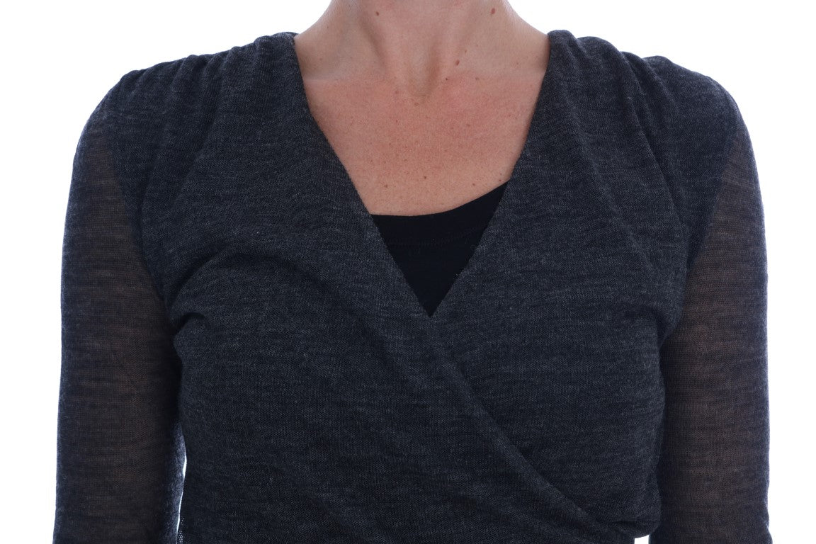 Ermanno Scervino Gray Wool Lace Top Long Sleeved T-shirt $584.00 Ermanno Scervino Luzworld