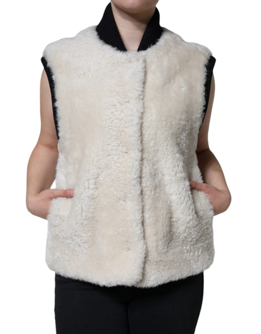 Burberry White WARRENFORD Shearling Leather Vest Coat Jacket $4720.00 Burberry Luzworld