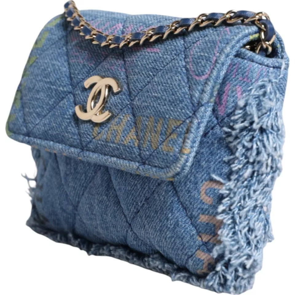 Chanel Denim Mood Flap Micro Logo Printed Fringed Shoulder Bag $8376.00 Chanel Luzworld