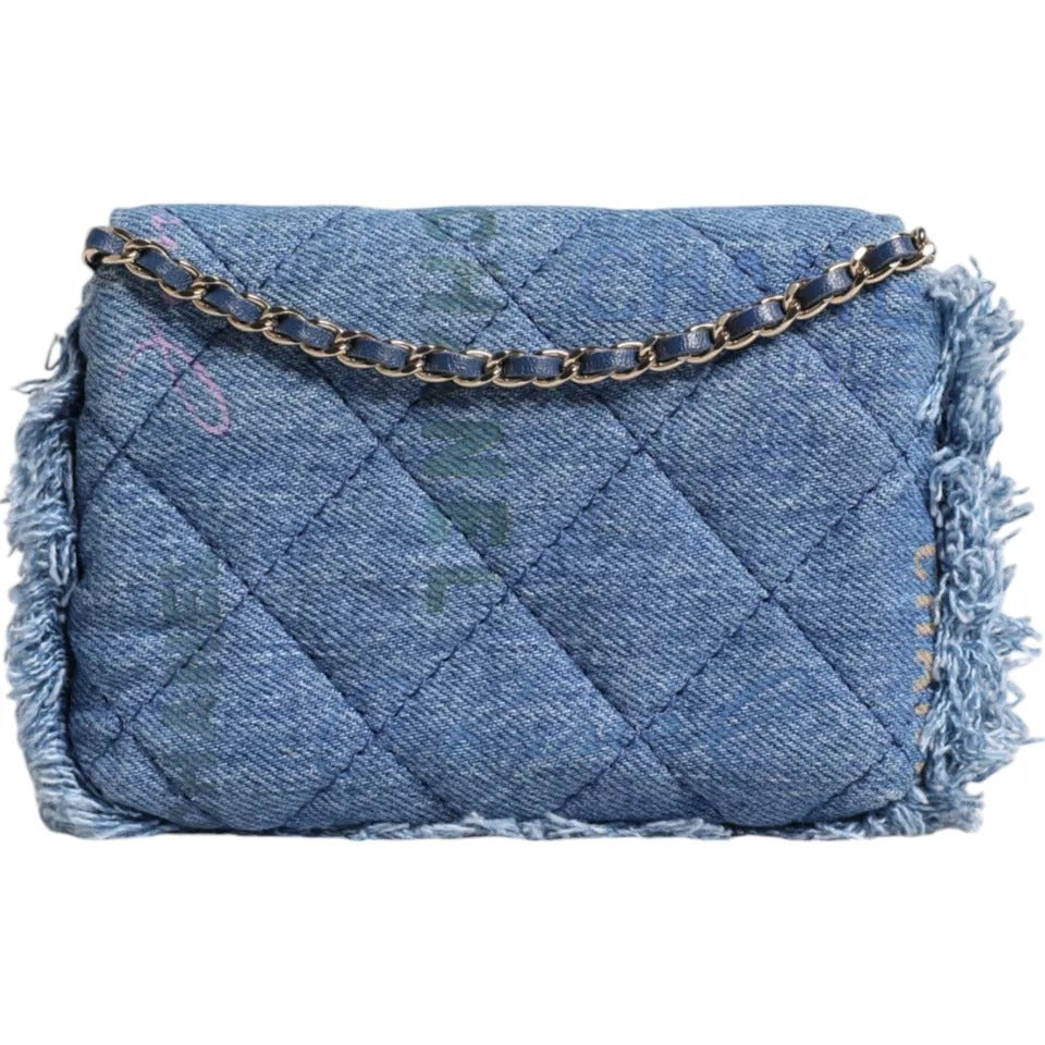 Chanel Denim Mood Flap Micro Logo Printed Fringed Shoulder Bag $8376.00 Chanel Luzworld