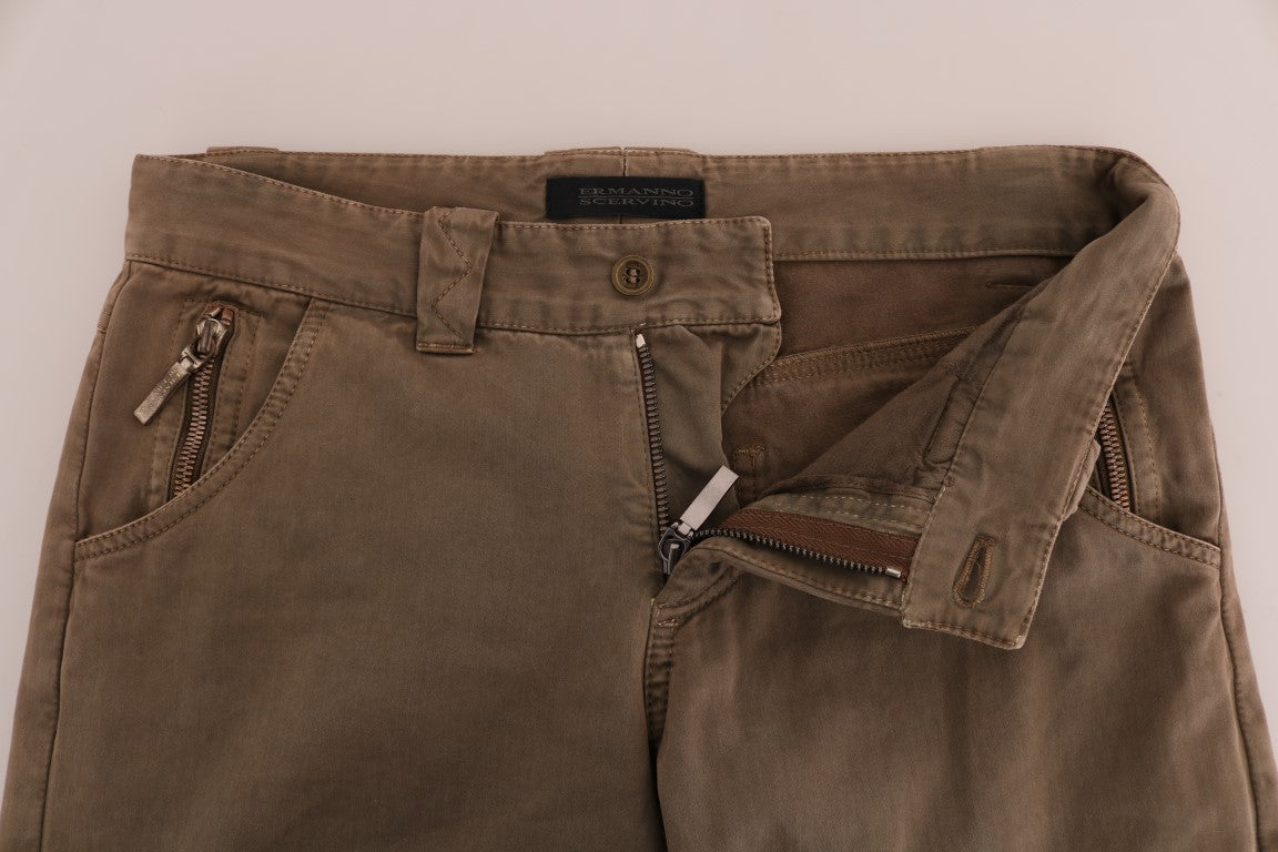 Ermanno Scervino Brown Cotton Casual Slim Fit Pants $626.00 Ermanno Scervino Luzworld