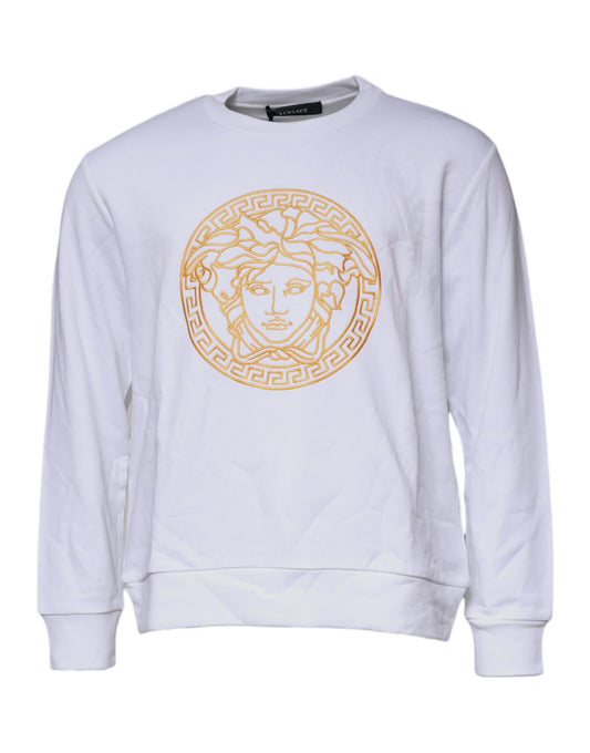 Versace White Medusa Embroidery Crew Neck Pullover Sweater $1027.00 Versace Luzworld