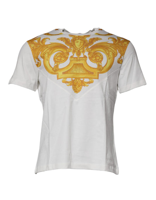 Versace White Medusa Print Cotton Crew Neck T-shirt $1105.00 Versace Luzworld