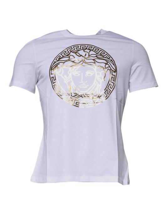 Versace White Medusa Print Cotton Crew Neck T-shirt $550.00 Versace Luzworld
