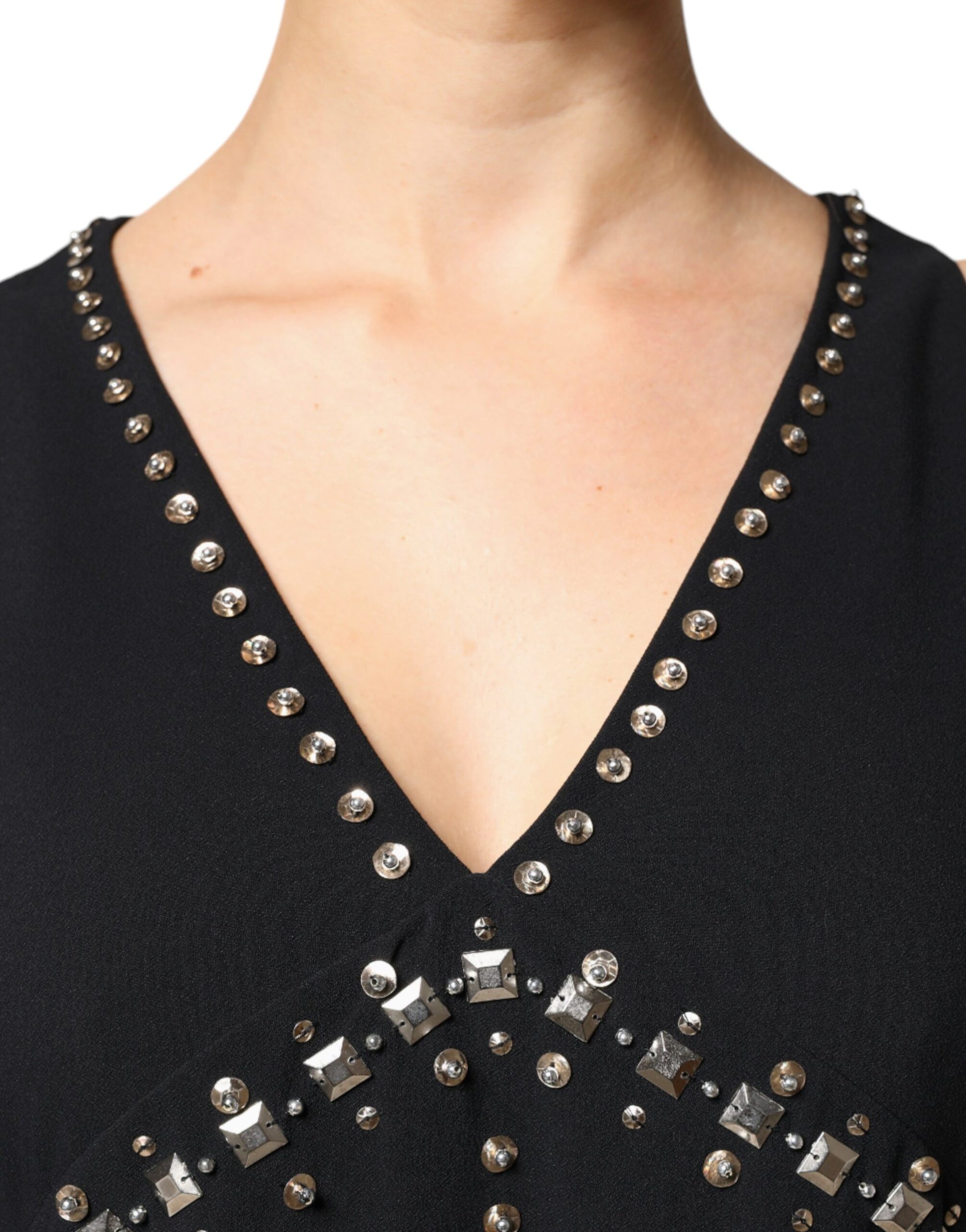 PINKO Black Embellished Polyester Sleeveless Shift A-line Mini Dress $599.00 PINKO Luzworld