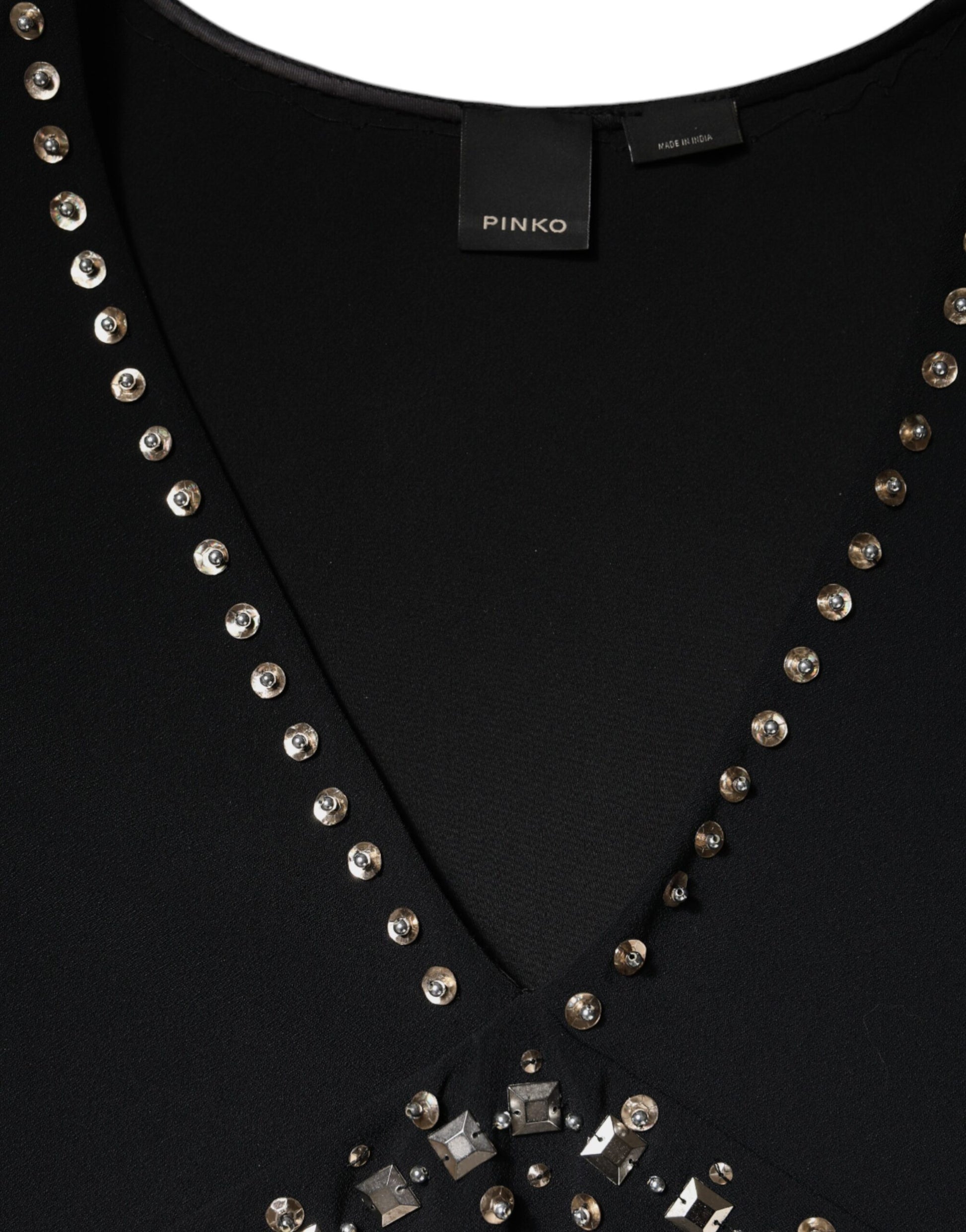 PINKO Black Embellished Polyester Sleeveless Shift A-line Mini Dress $599.00 PINKO Luzworld