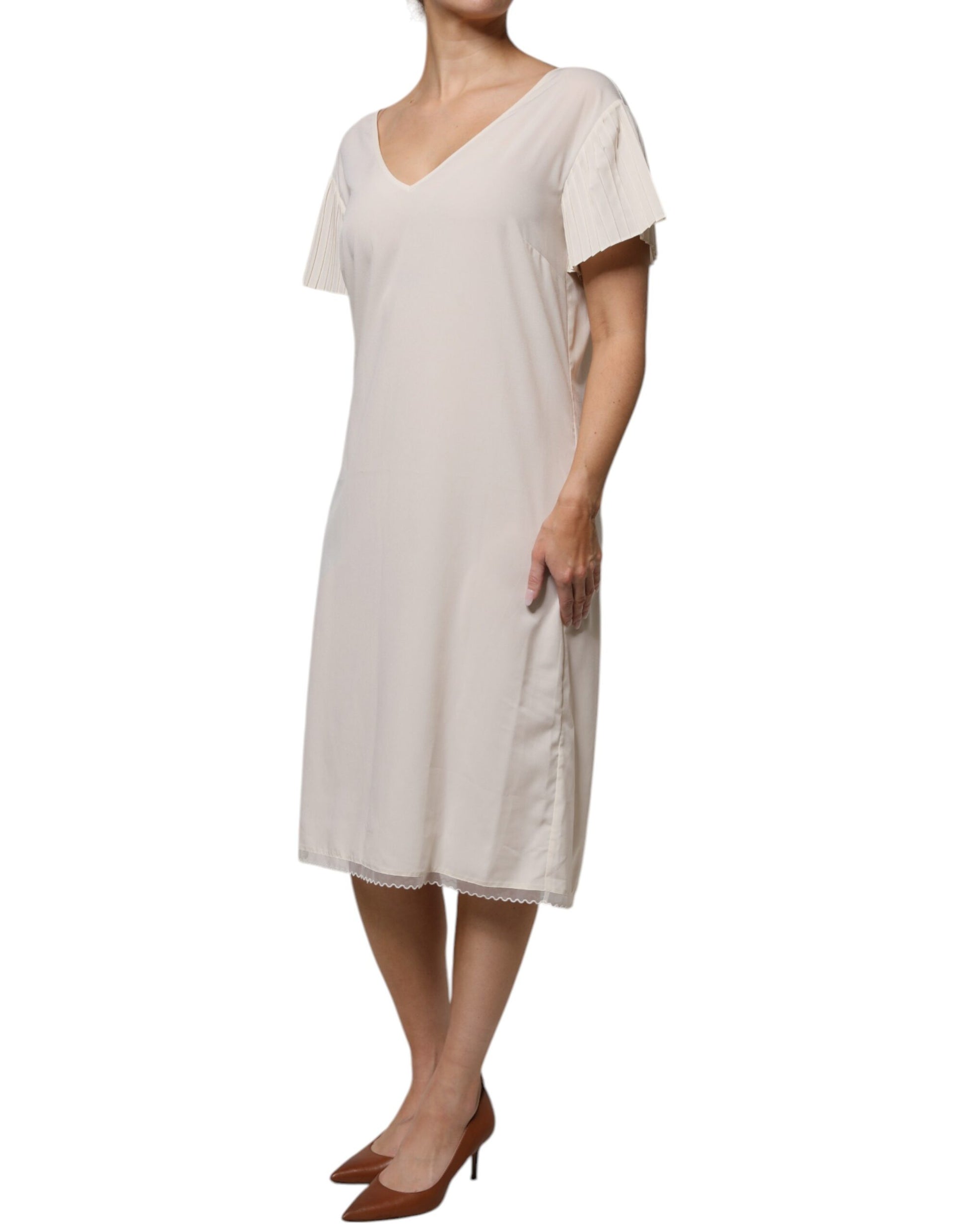 Peserico Off White Short Sleeves V-neck Shift Midi Dress $973.00 Peserico Luzworld