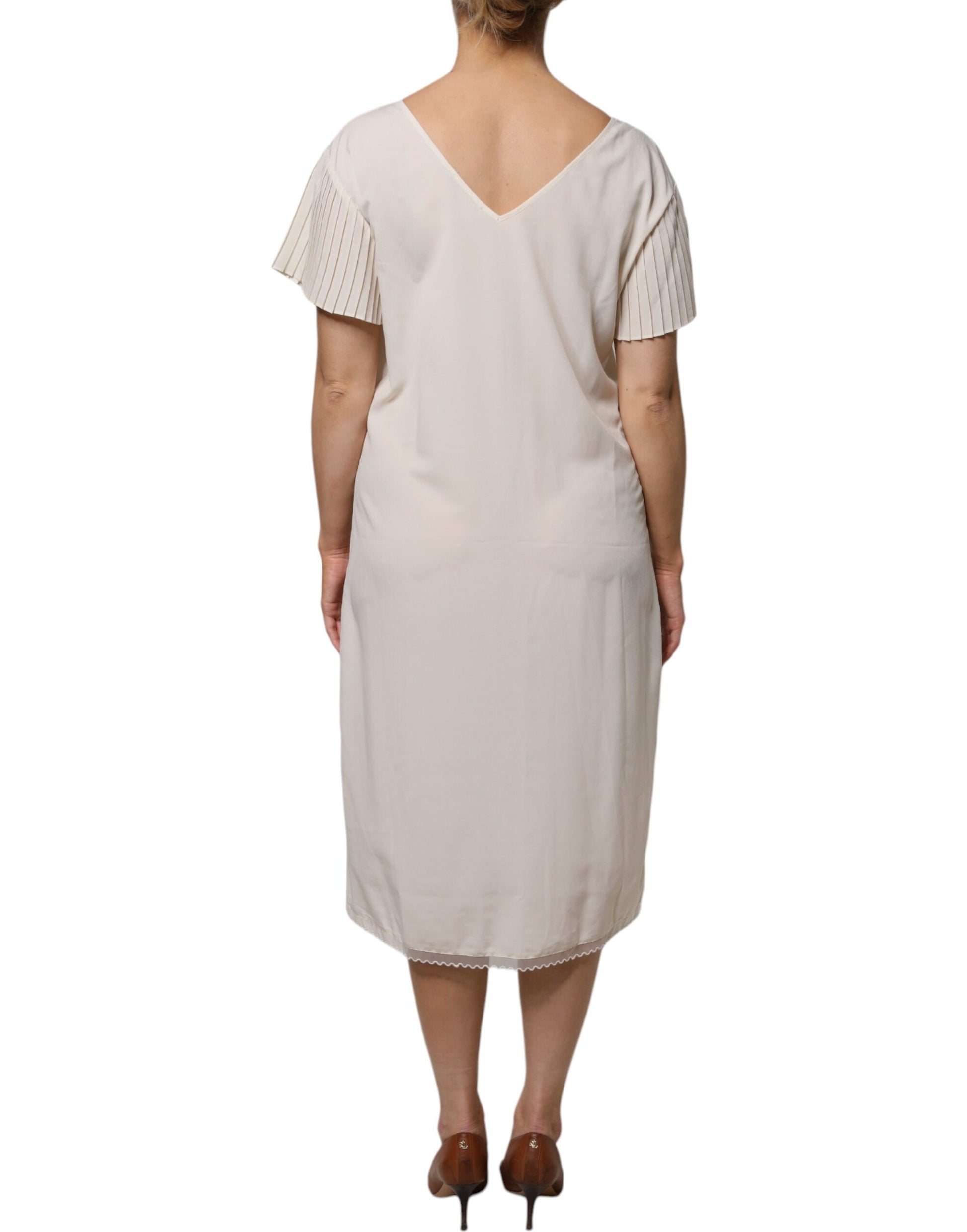 Peserico Off White Short Sleeves V-neck Shift Midi Dress $973.00 Peserico Luzworld