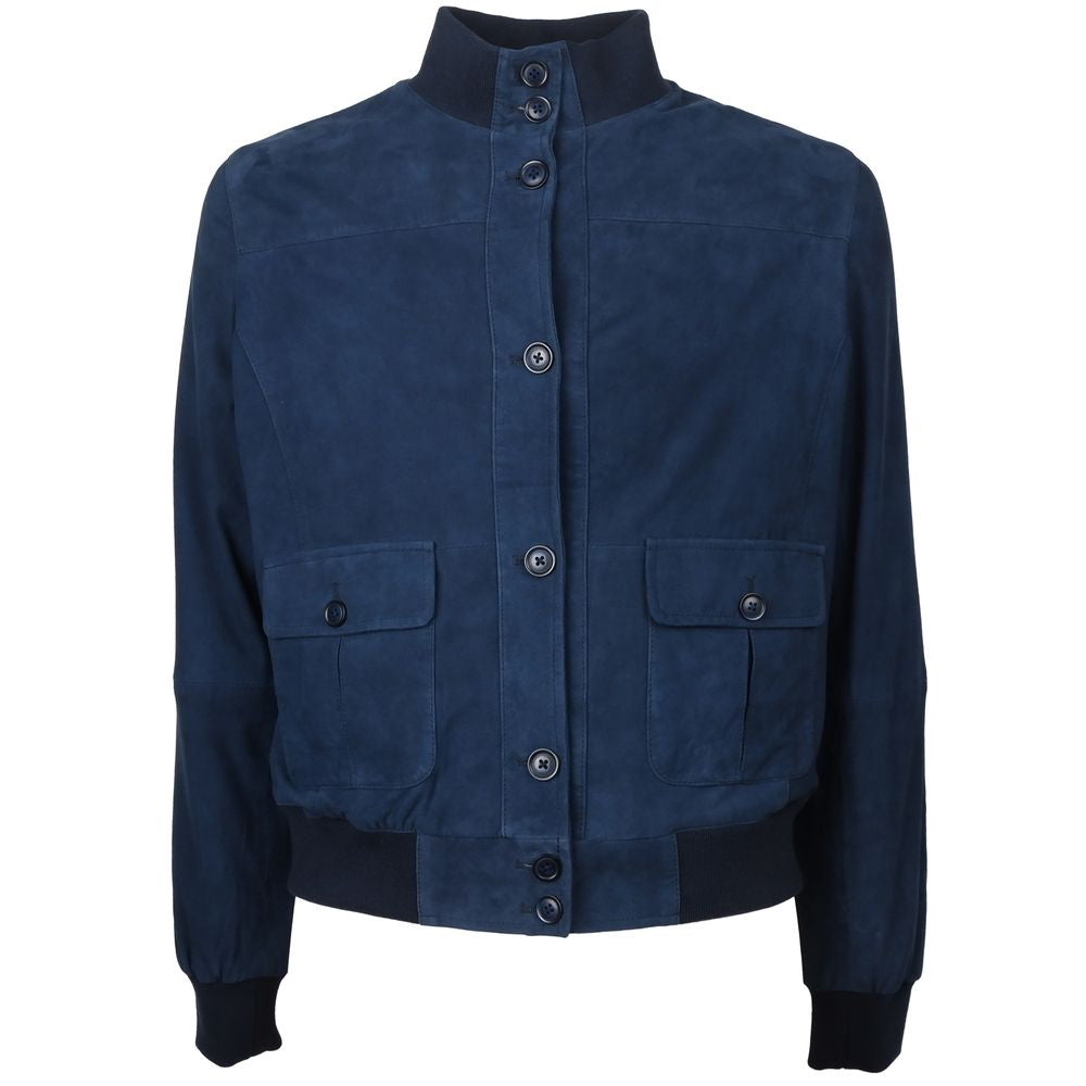 Emilio Romanelli Blue Calfskin Men Bomber Jacket $1068.00 Emilio Romanelli Luzworld