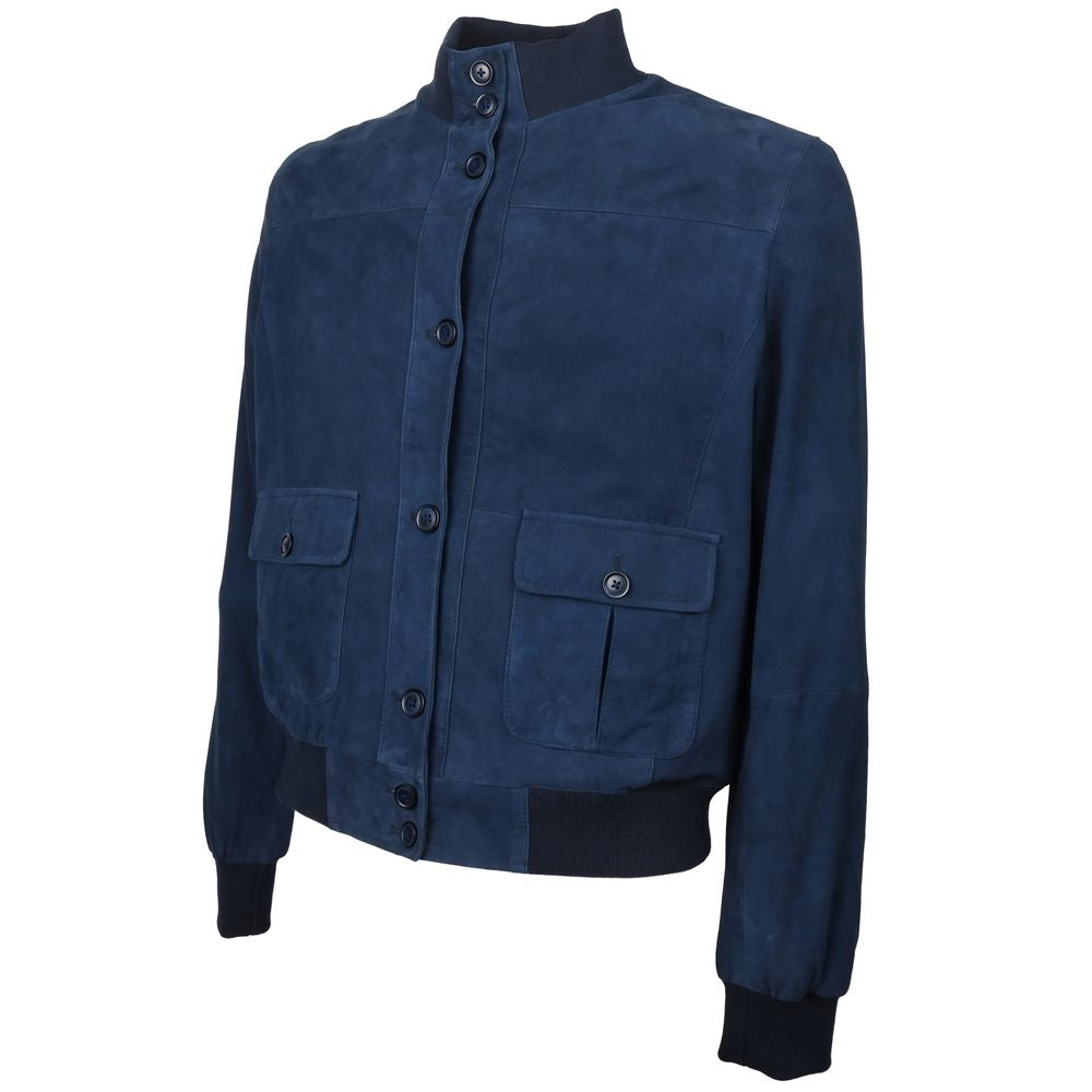 Emilio Romanelli Blue Calfskin Men Bomber Jacket $1068.00 Emilio Romanelli Luzworld