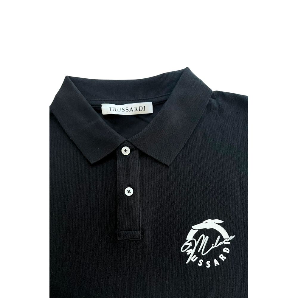 Trussardi Beachwear Black Cotton Men Polo Shirt $151.00 Trussardi Beachwear Luzworld