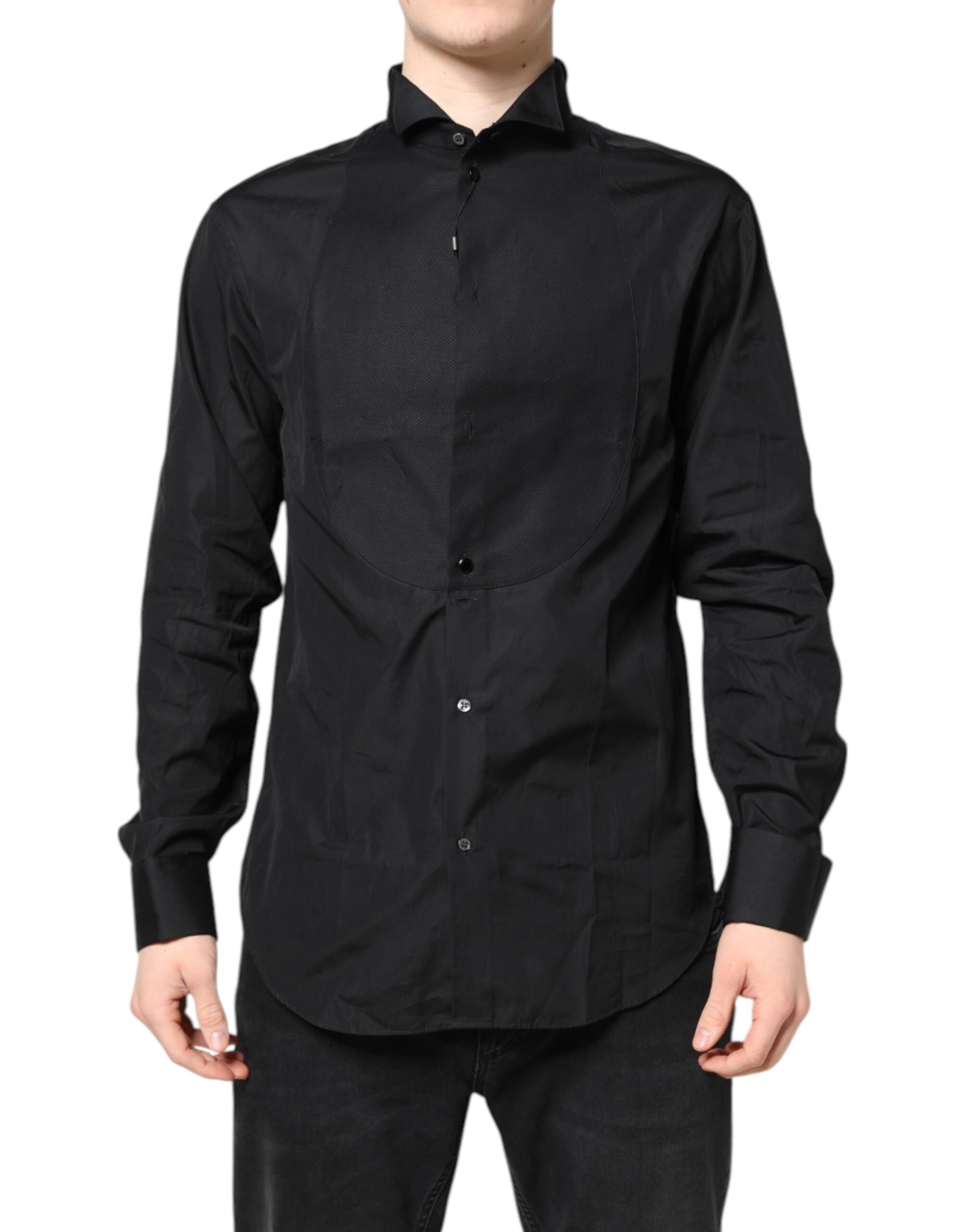 Emporio Armani Black Cotton Long Sleeves Formal Dress Shirt $702.00 Emporio Armani Luzworld