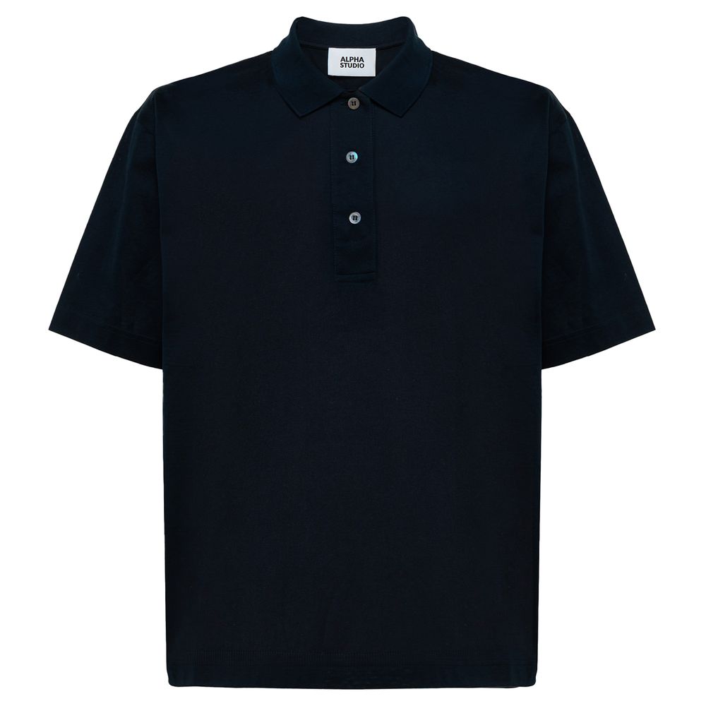 Alpha Studio Blue Cotton Polo Shirt $250.00 Alpha Studio Luzworld