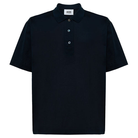 Alpha Studio Blue Cotton Polo Shirt $250.00 Alpha Studio Luzworld