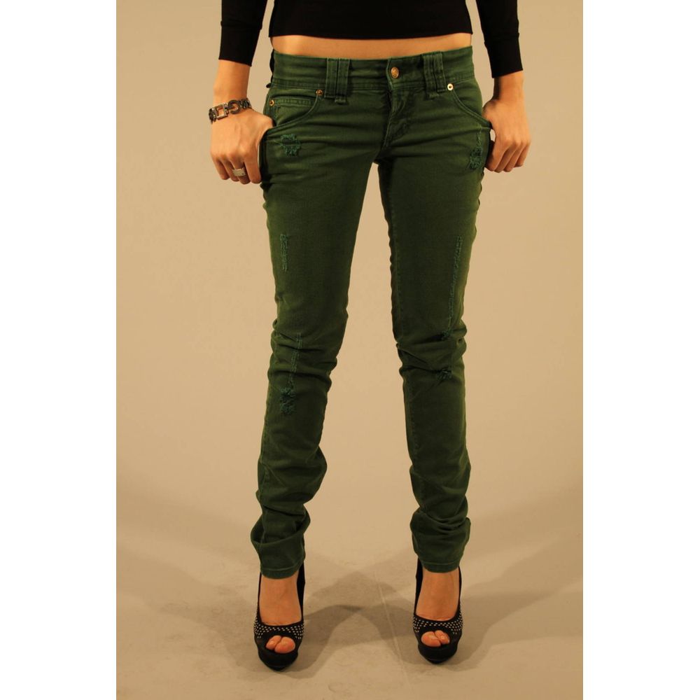John Galliano Green Cotton Women Jean $618.00 John Galliano Luzworld