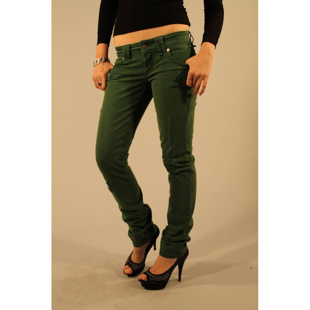 John Galliano Green Cotton Women Jean $618.00 John Galliano Luzworld