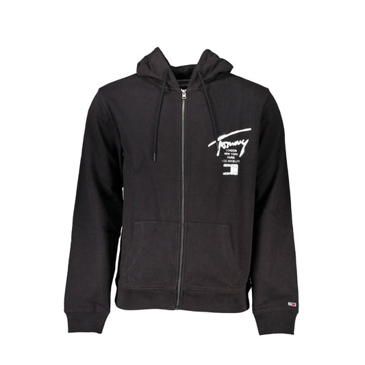 Tommy Hilfiger Black Cotton Men Sweater with Hood and Zip Pockets $265.00 Tommy Hilfiger Luzworld