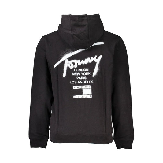 Tommy Hilfiger Black Cotton Men Sweater with Hood and Zip Pockets $265.00 Tommy Hilfiger Luzworld