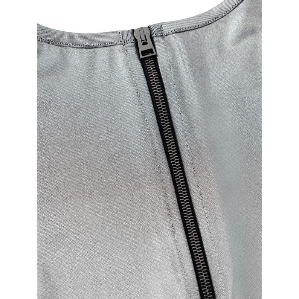 Close-up of a gray zipper on a white background