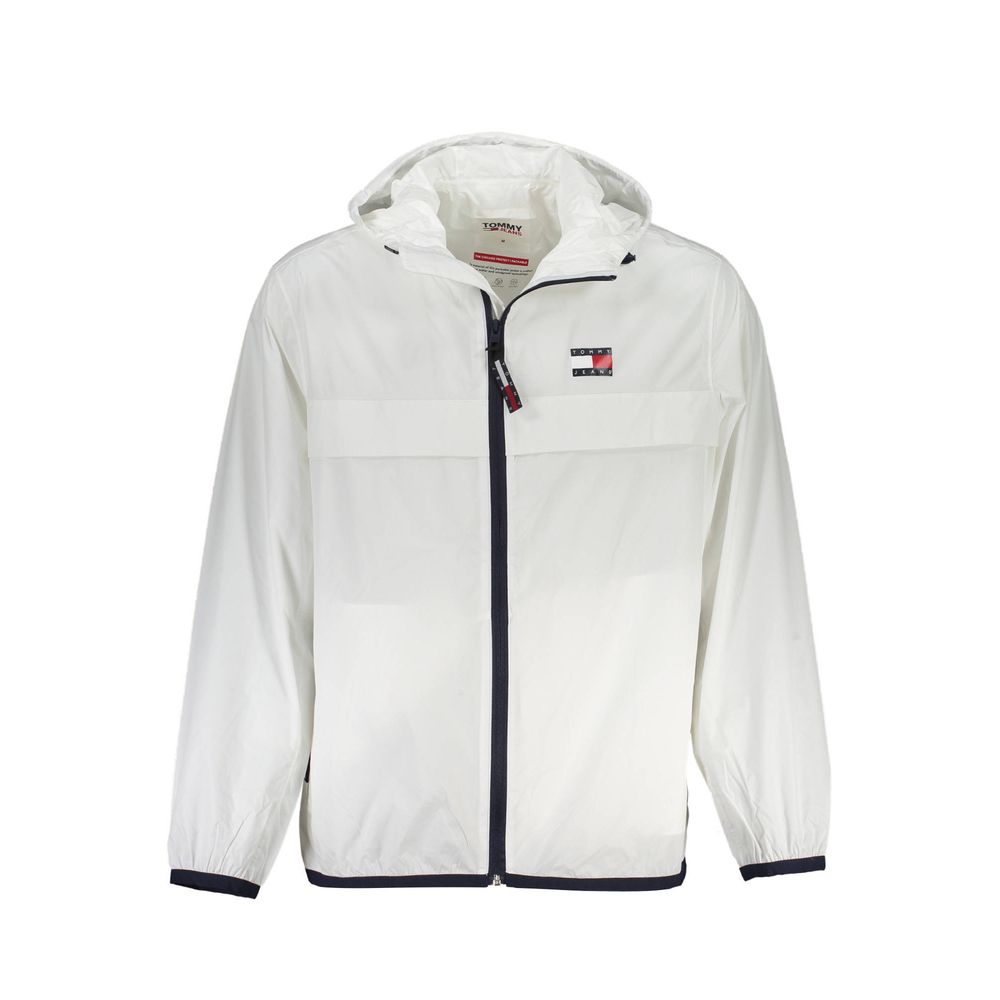 White jacket with a brand logo on a white background