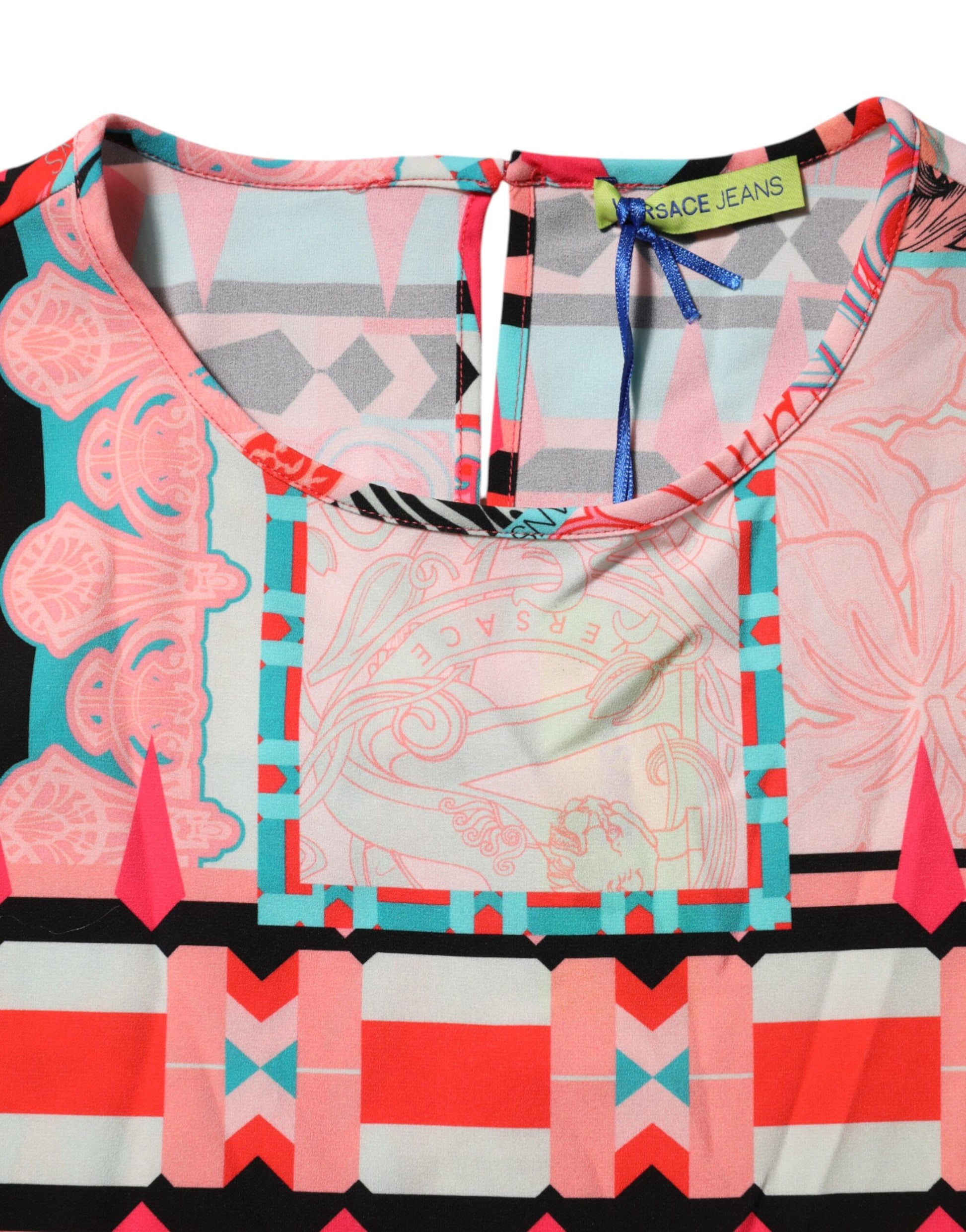 Versace Jeans Multicolor Print Short Sleeves Women Blouse Top $594.00 Versace Jeans Luzworld