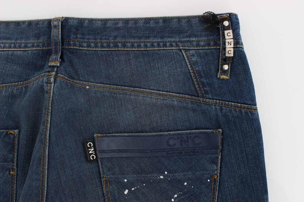 Costume National Blue Wash Paint Slim Fit Pants Jeans