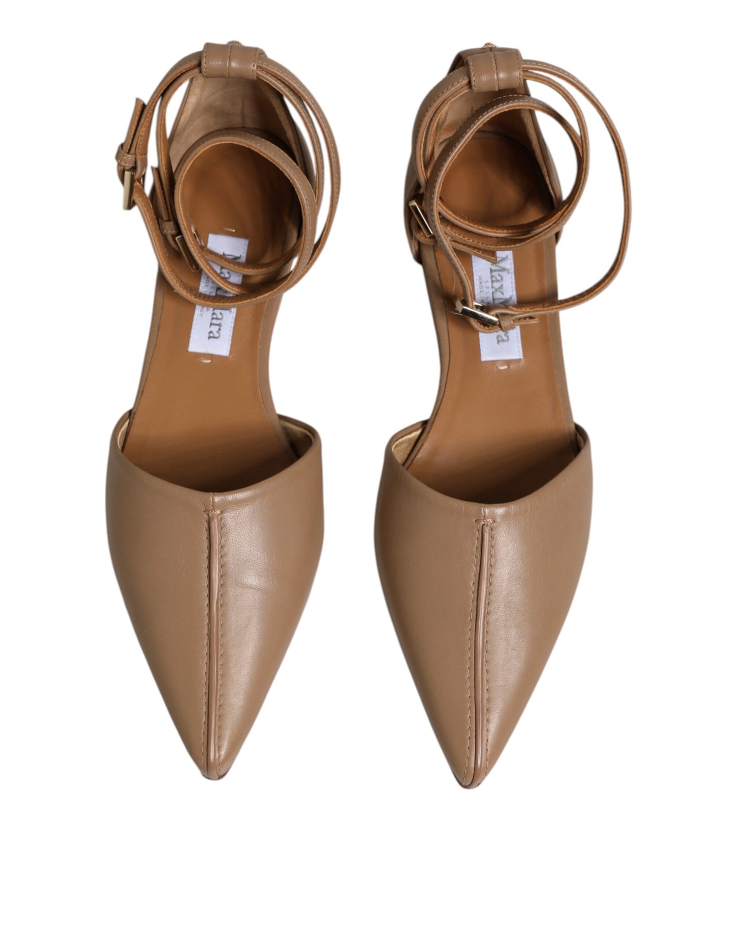Max Mara Beige Leather Pointed Toe Sandals Ballet Flat Shoes $863.00 Max Mara Luzworld