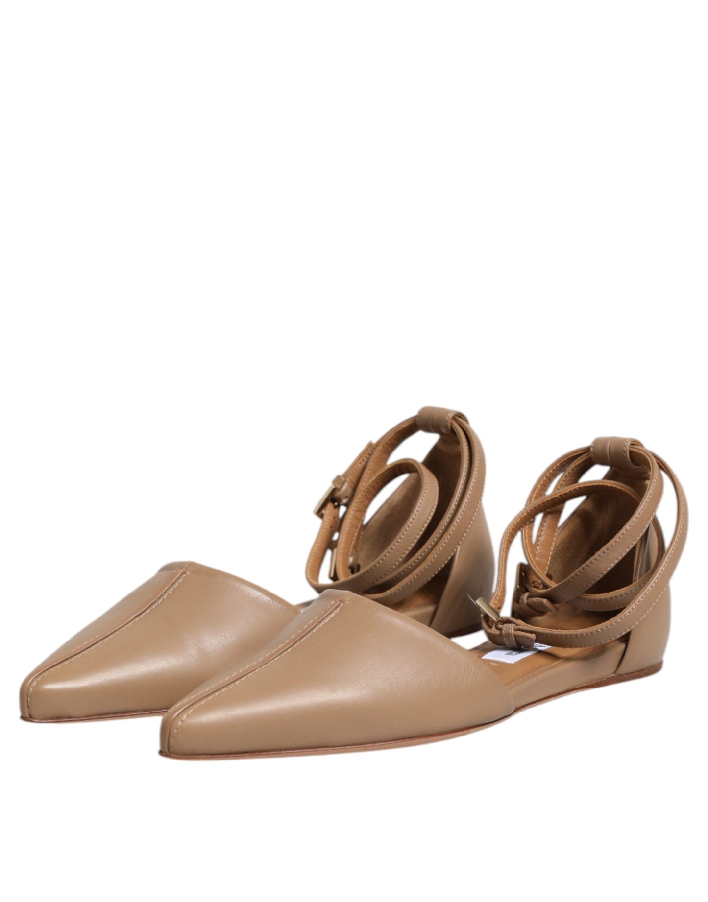Max Mara Beige Leather Pointed Toe Sandals Ballet Flat Shoes $863.00 Max Mara Luzworld