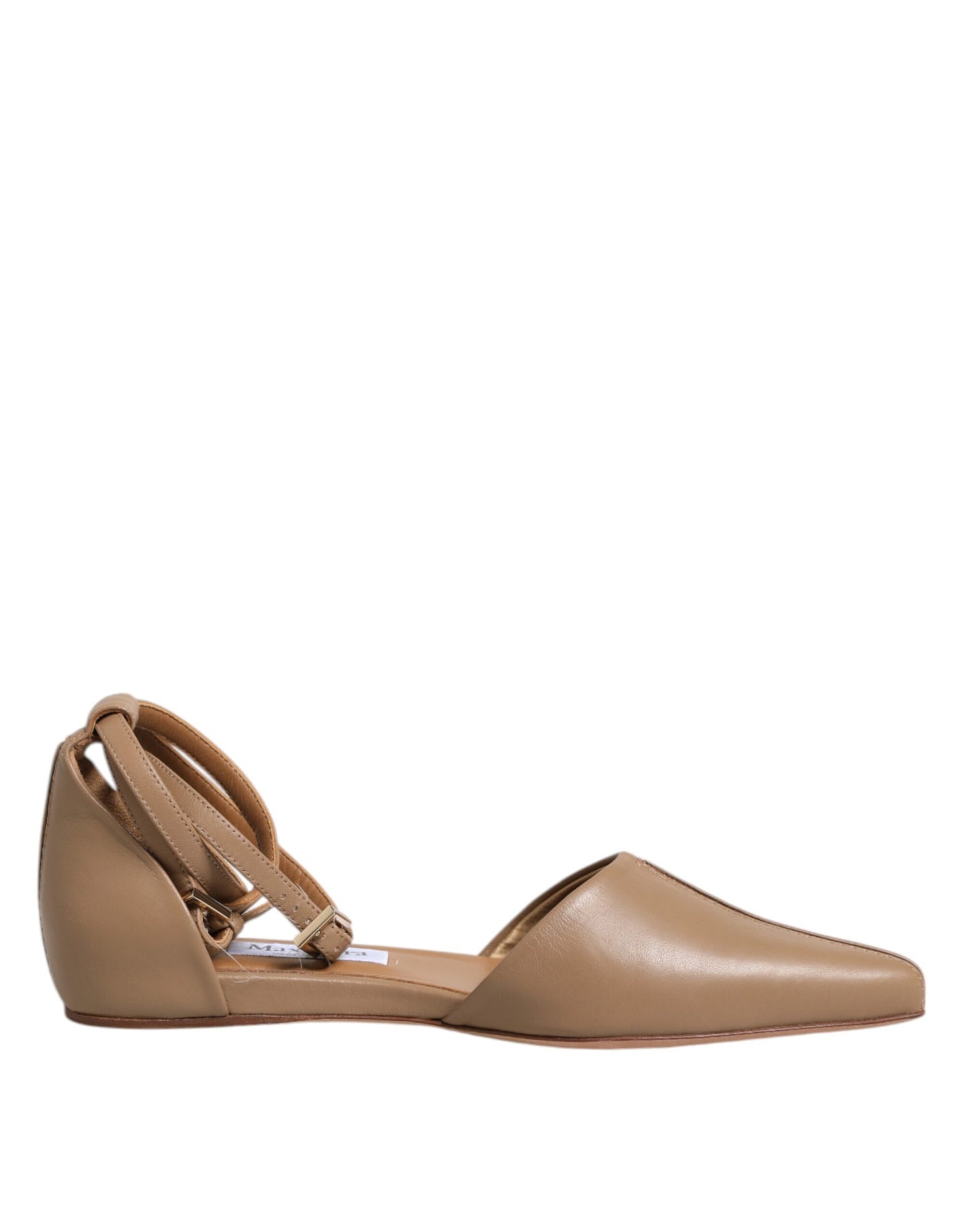 Max Mara Beige Leather Pointed Toe Sandals Ballet Flat Shoes $863.00 Max Mara Luzworld