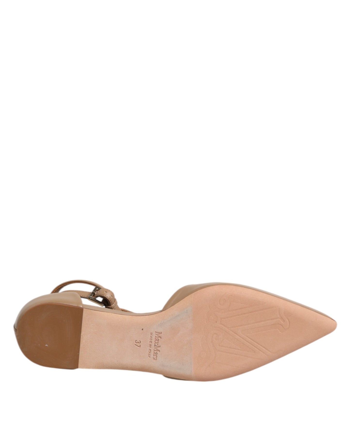 Max Mara Beige Leather Pointed Toe Sandals Ballet Flat Shoes $863.00 Max Mara Luzworld