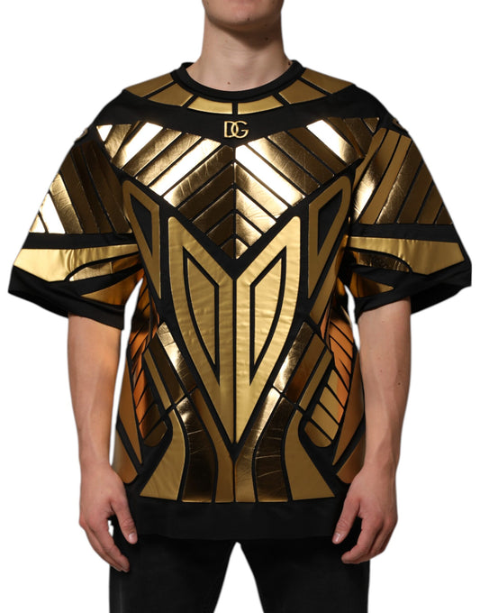 Dolce & Gabbana Black Metallic Print Nylon Crewneck T-shirt