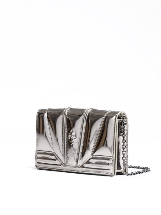 Ferrari Metal Silver GT patent leather bag with chain
