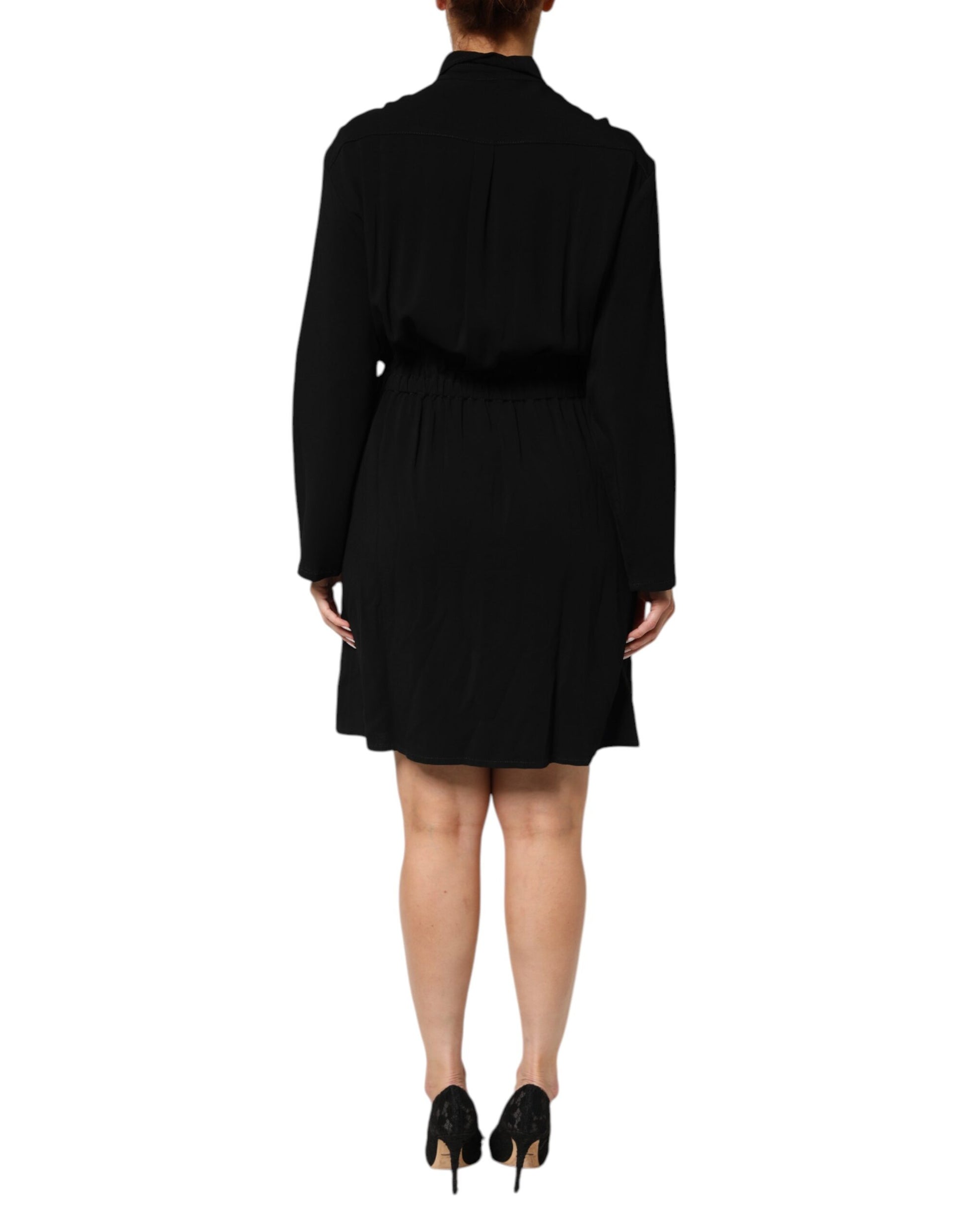Emporio Armani Black Viscose Blend Shirt Style Belted Dress $1563.00 Emporio Armani Luzworld