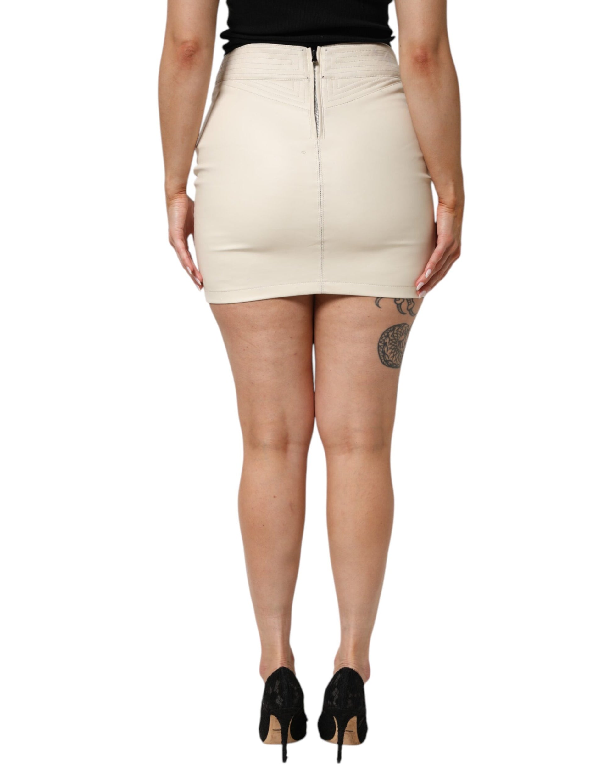 Guess Beige Faux Leather Quilted Mini High Waist Women Skirt $160.00 Guess Luzworld