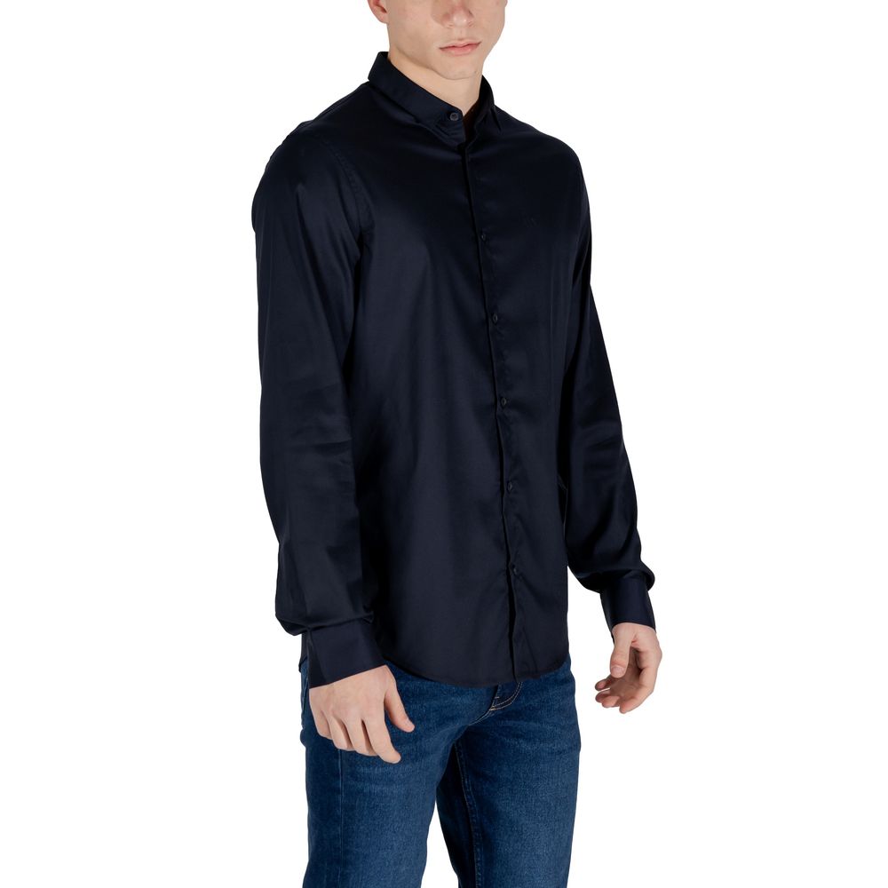 Armani Exchange Blue Lyocell Shirt $211.00 Armani Exchange Luzworld