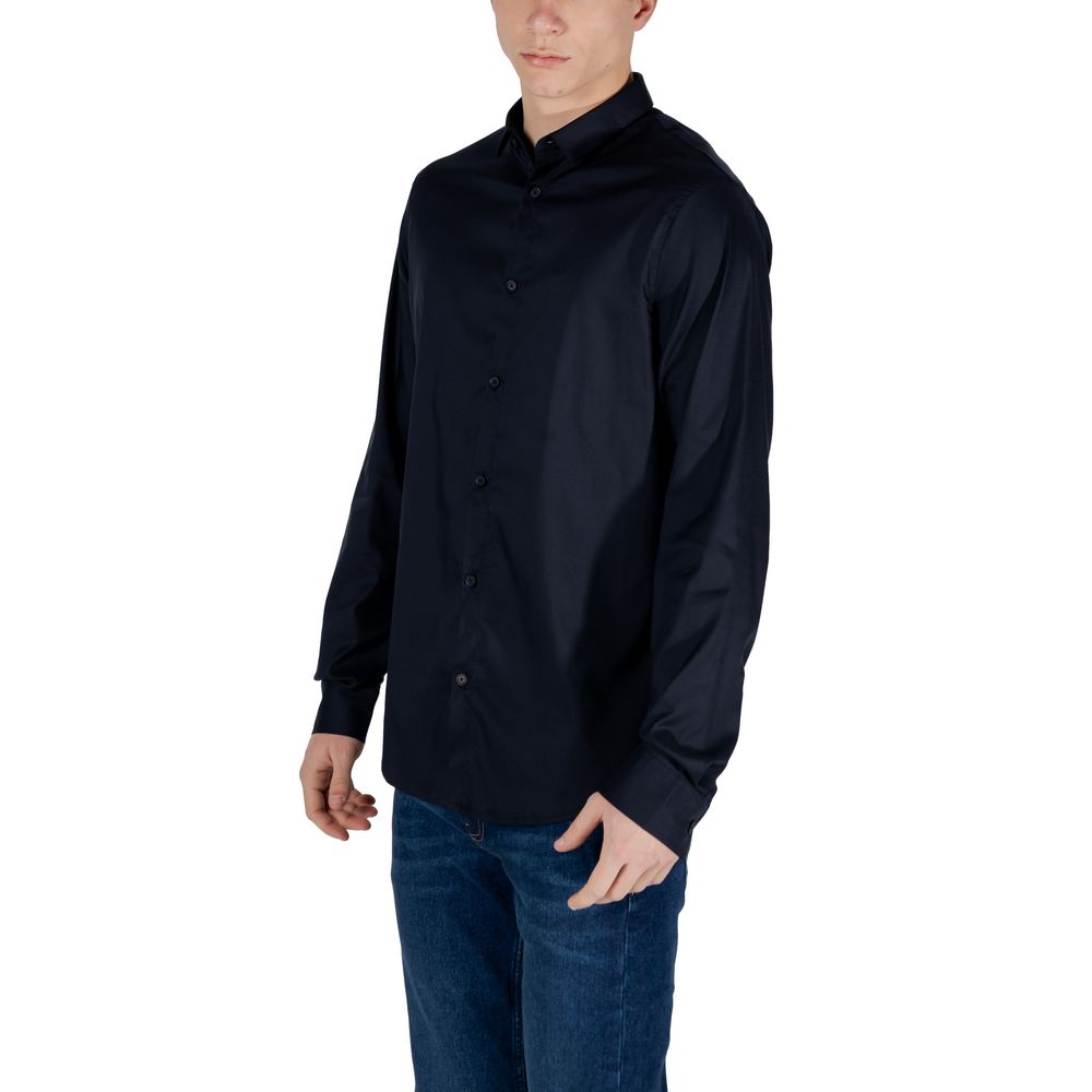 Armani Exchange Blue Lyocell Shirt $211.00 Armani Exchange Luzworld