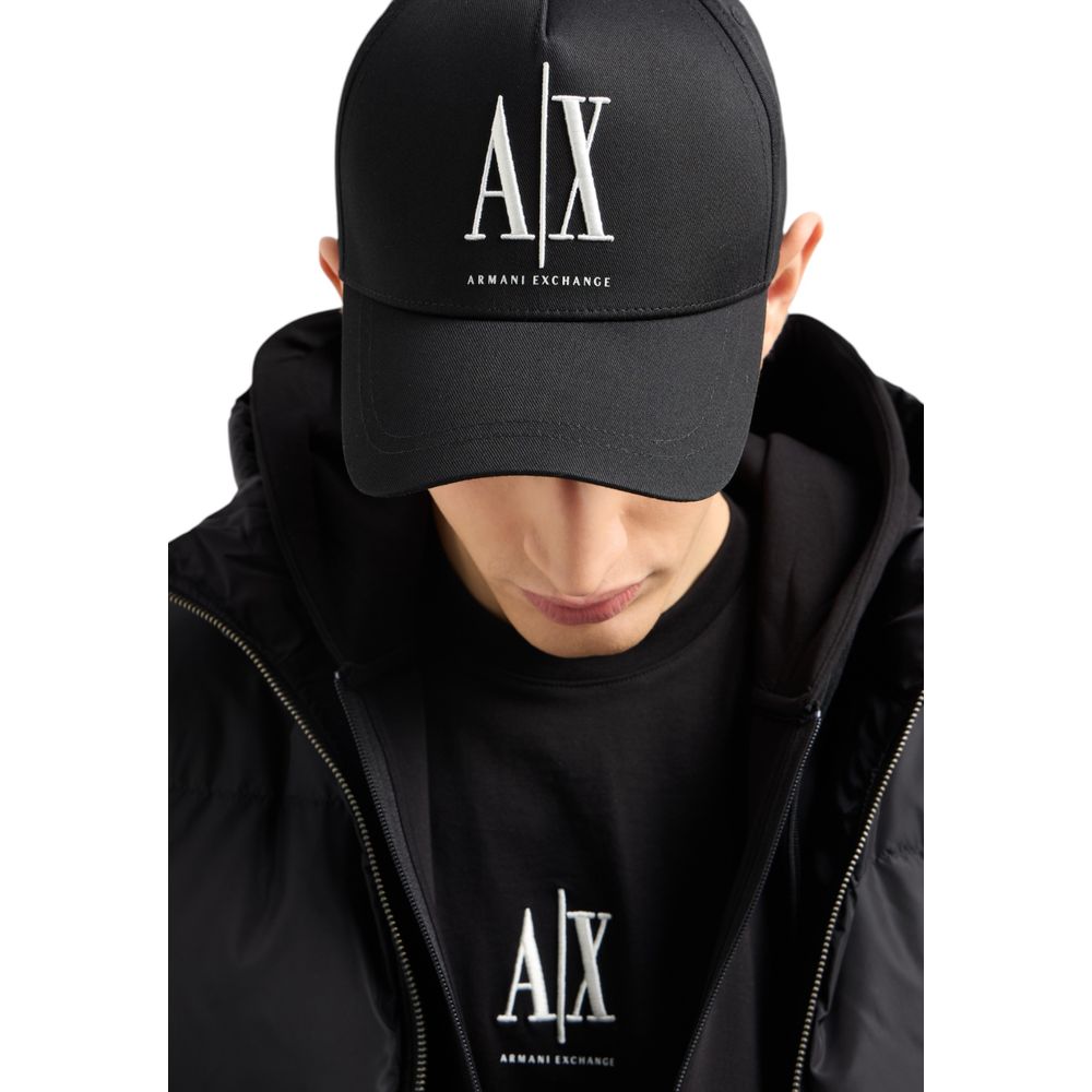 Armani Exchange Black Cotton Caps Baseball Hat $168.00 Armani Exchange Luzworld